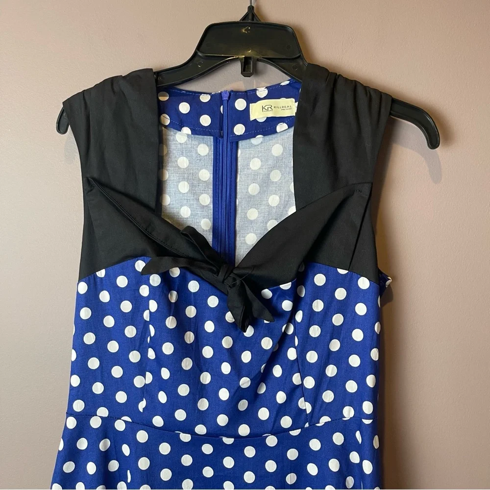 Killreal Blue White Polka Dot Swing Dress - Small - Picture 3 of 13